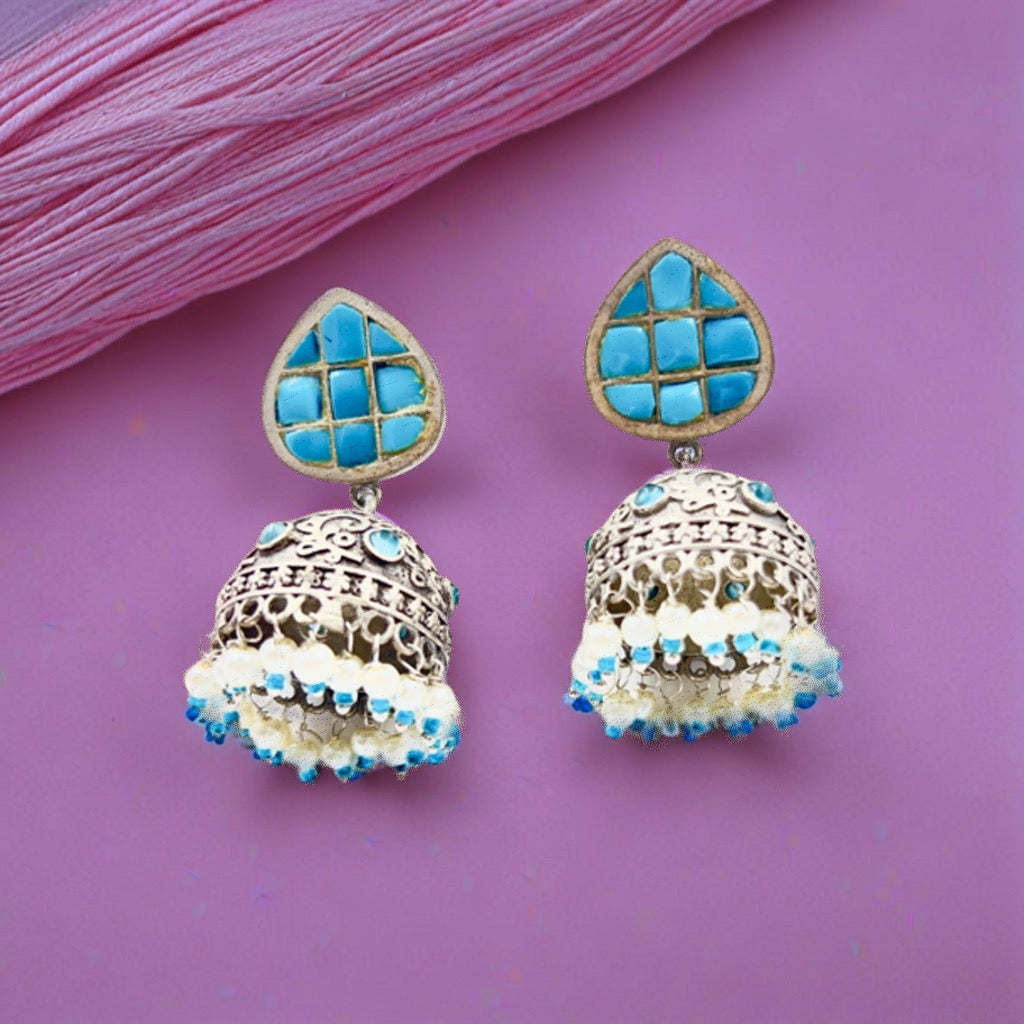 Stone Oxidised Jhumkas