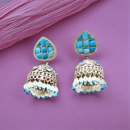 Stone Oxidised Jhumkas