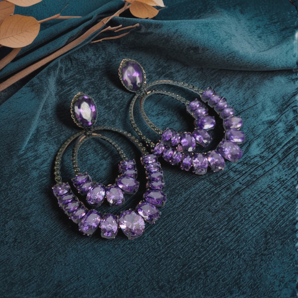 Purple Glass Stone Earrings
