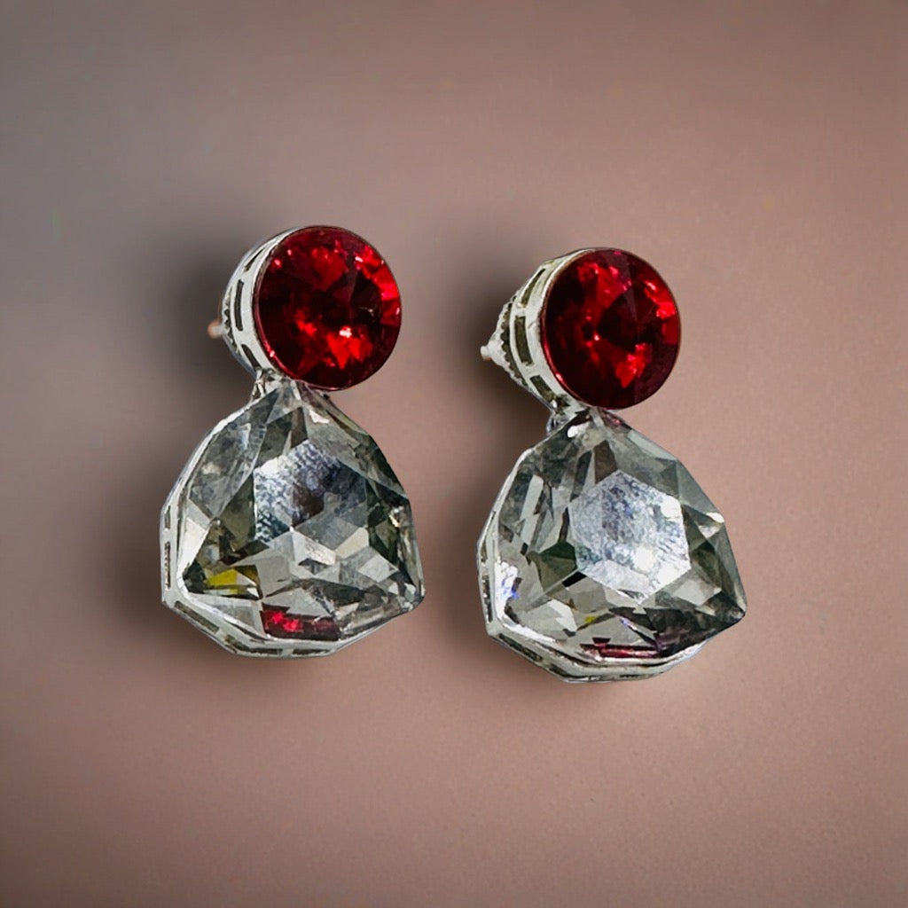 Red Grey Glass Earrings
