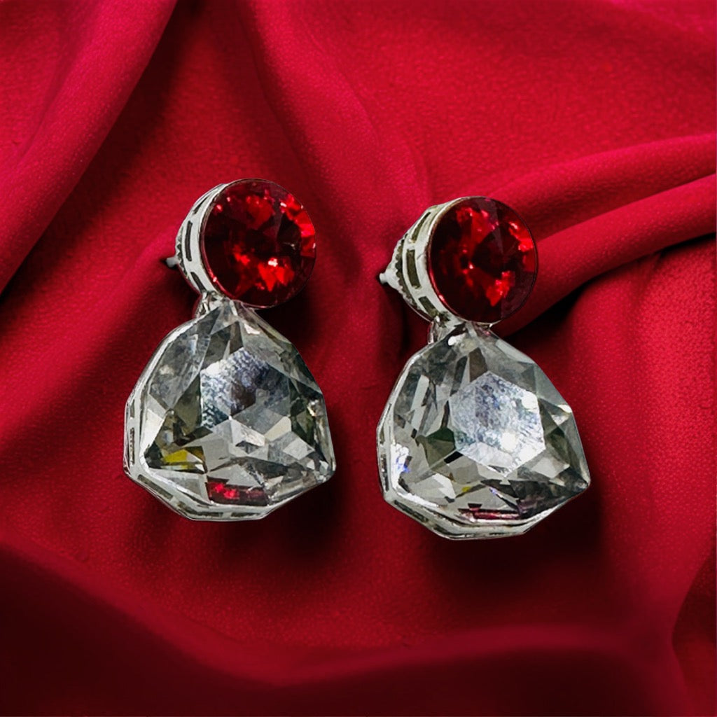 Red Grey Glass Earrings
