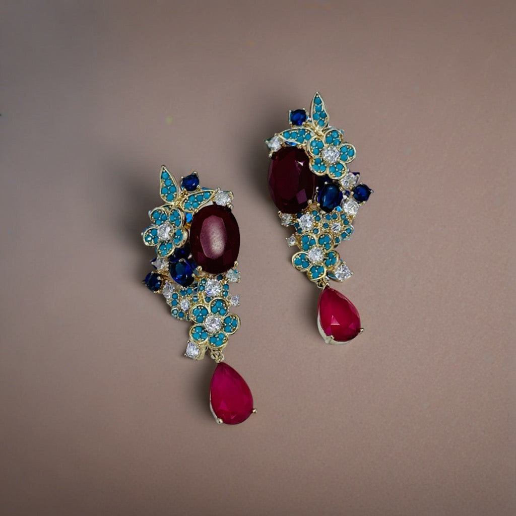 Red Glass Stone Earrings