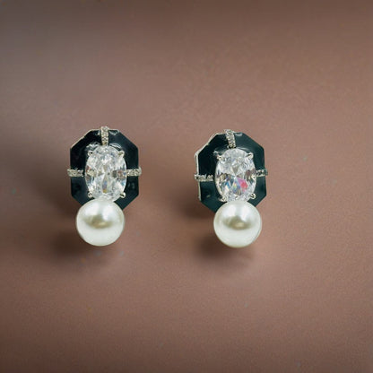 Black Stone Pearl Earrings