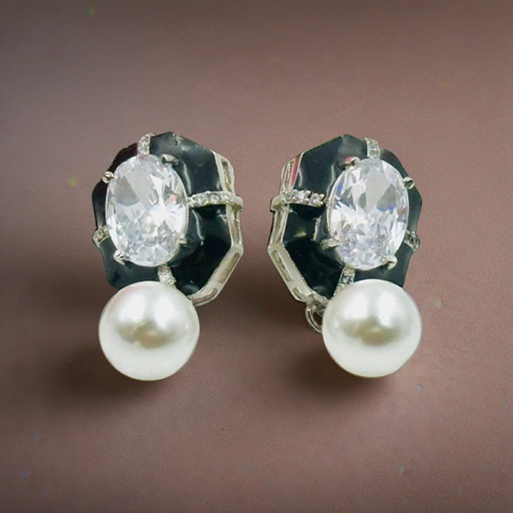 Black Stone Pearl Earrings