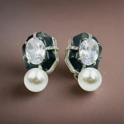Black Stone Pearl Earrings