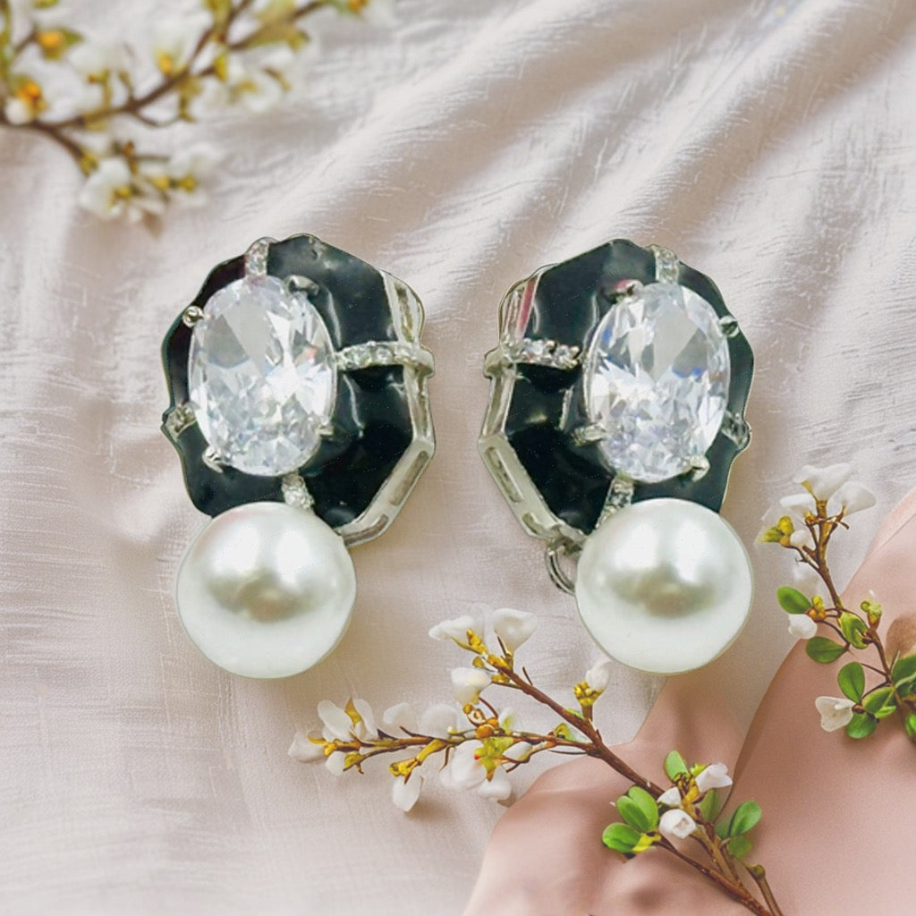 Black Stone Pearl Earrings