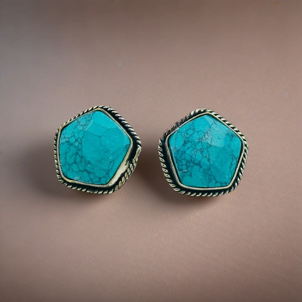 Blue Stone Oxidised Studs