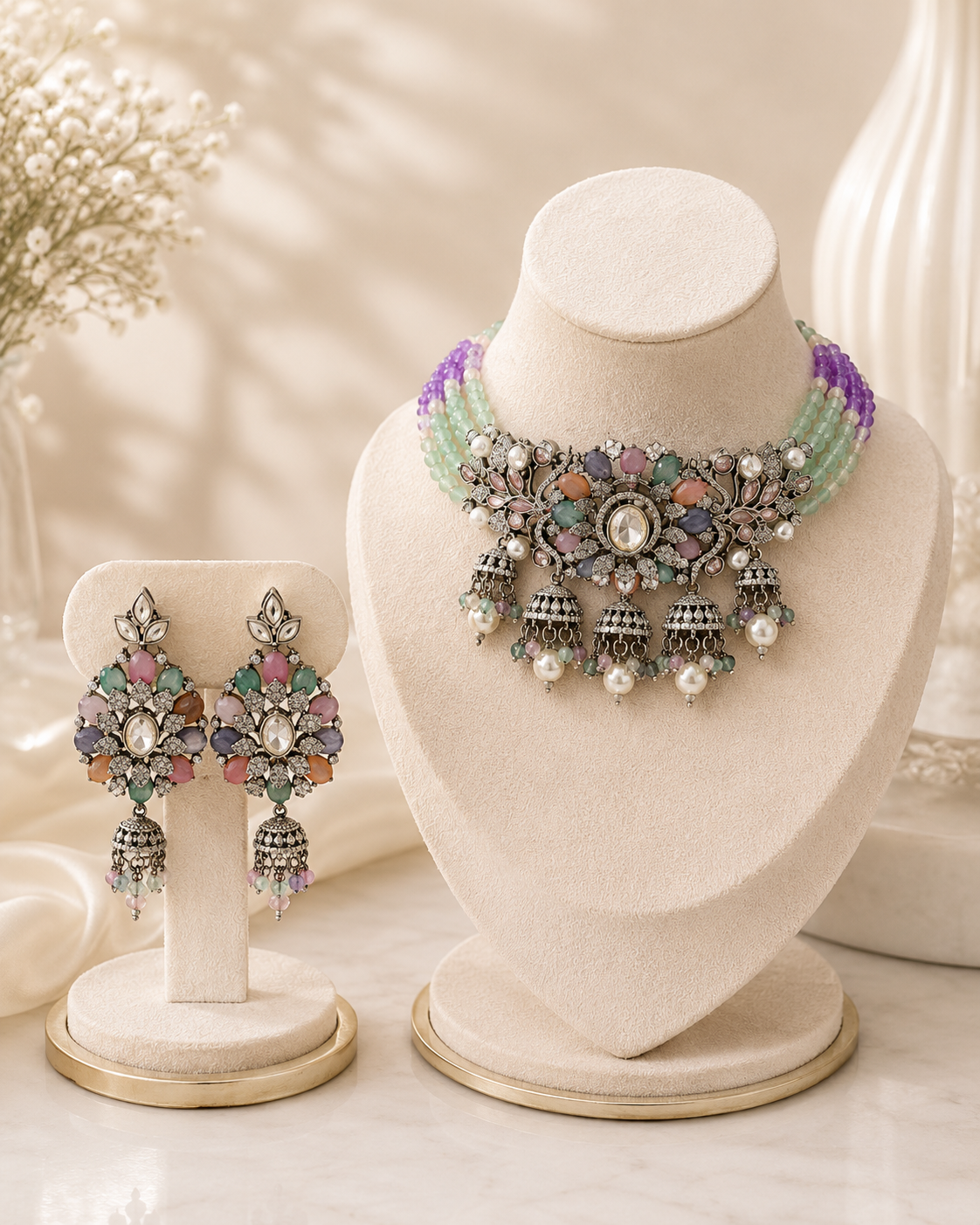 Jhumka Beaded Choker Set