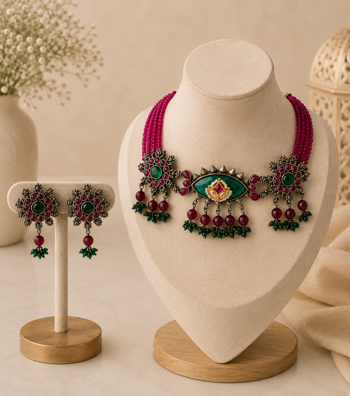 Kundan Eye Bead Necklace Set