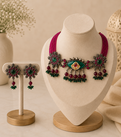 Kundan Eye Bead Necklace Set