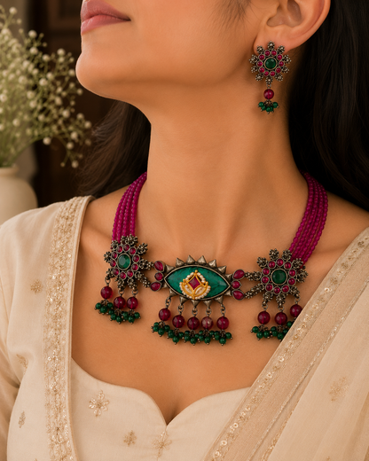 Kundan Eye Bead Necklace Set