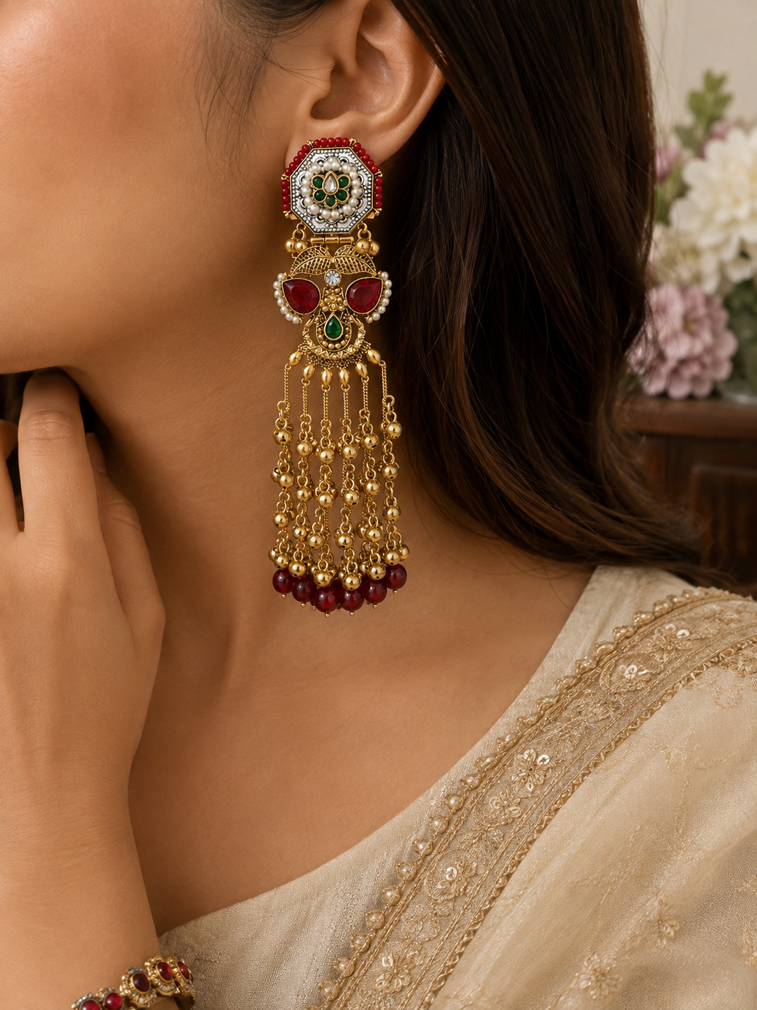 Kundan Tassel Jhumka Kashmiri Earrings