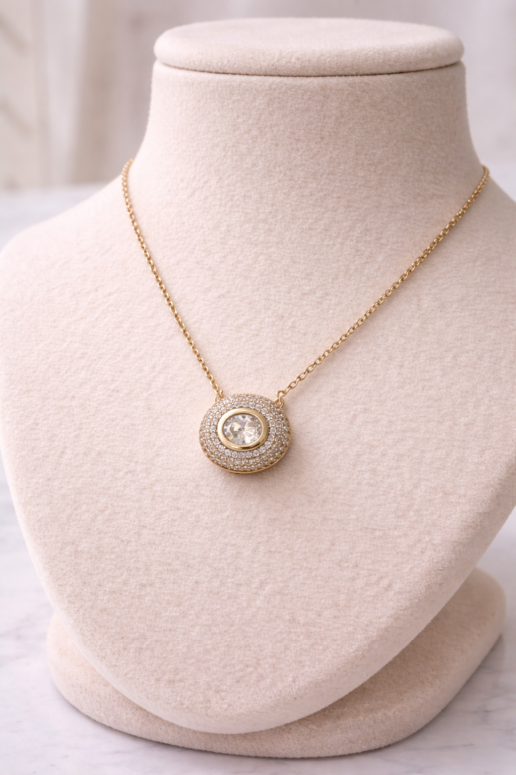 Gold Plated Halo Cubic Zirconia Pendant Necklace for Women