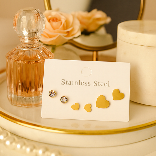 Crystal & Heart Stud Set