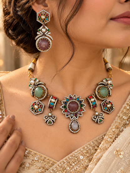 Multicolor Stone Statement Necklace Set