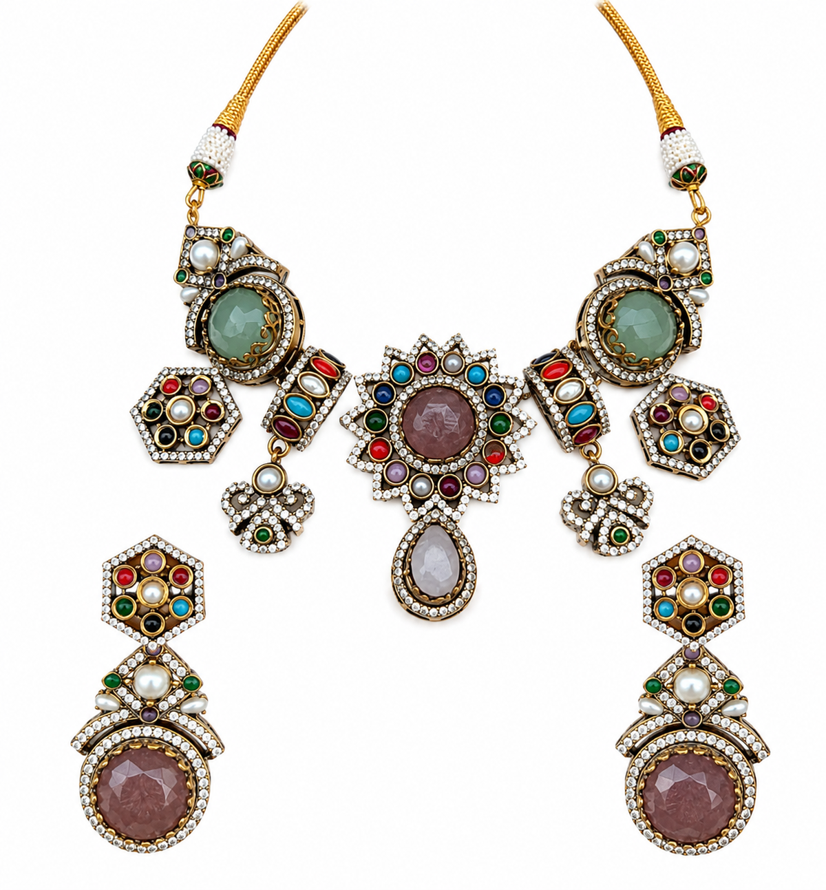 Multicolor Stone Statement Necklace Set