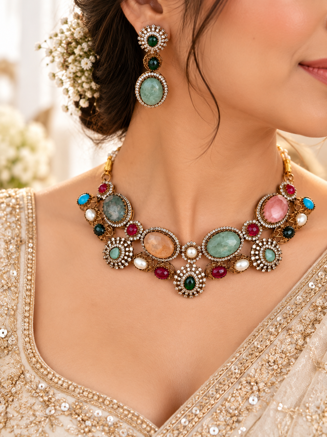 Navratna Gemstone Choker Set