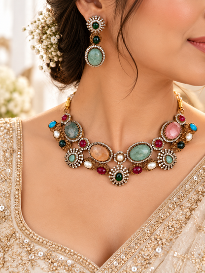 Navratna Gemstone Choker Set