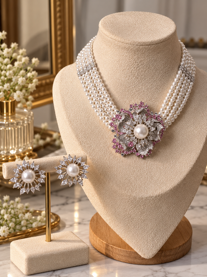 Pearl Floral Pendant Necklace Set