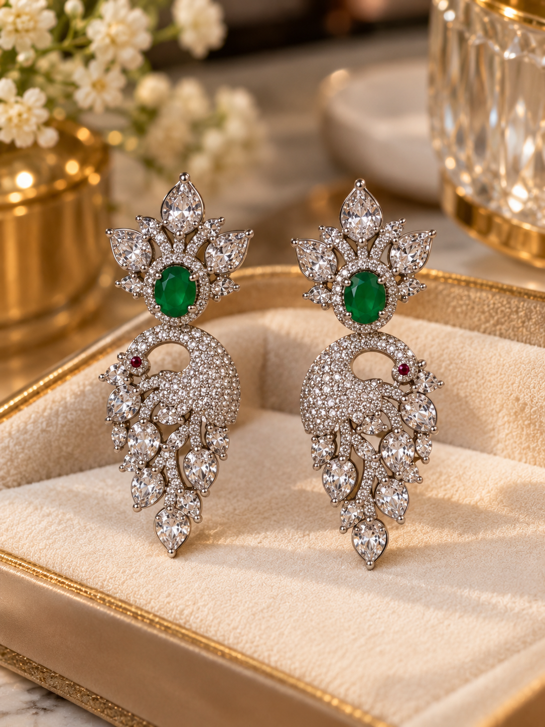Emerald Peacock Necklace Set