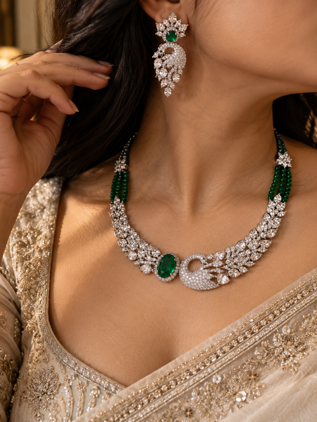 Emerald Peacock Necklace Set