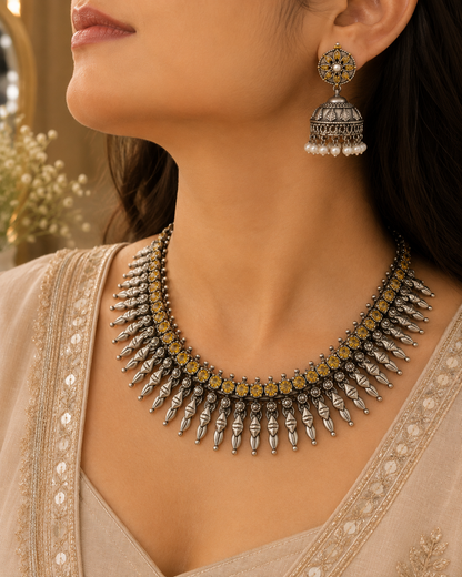 Oxidized Jhumka Necklace Set