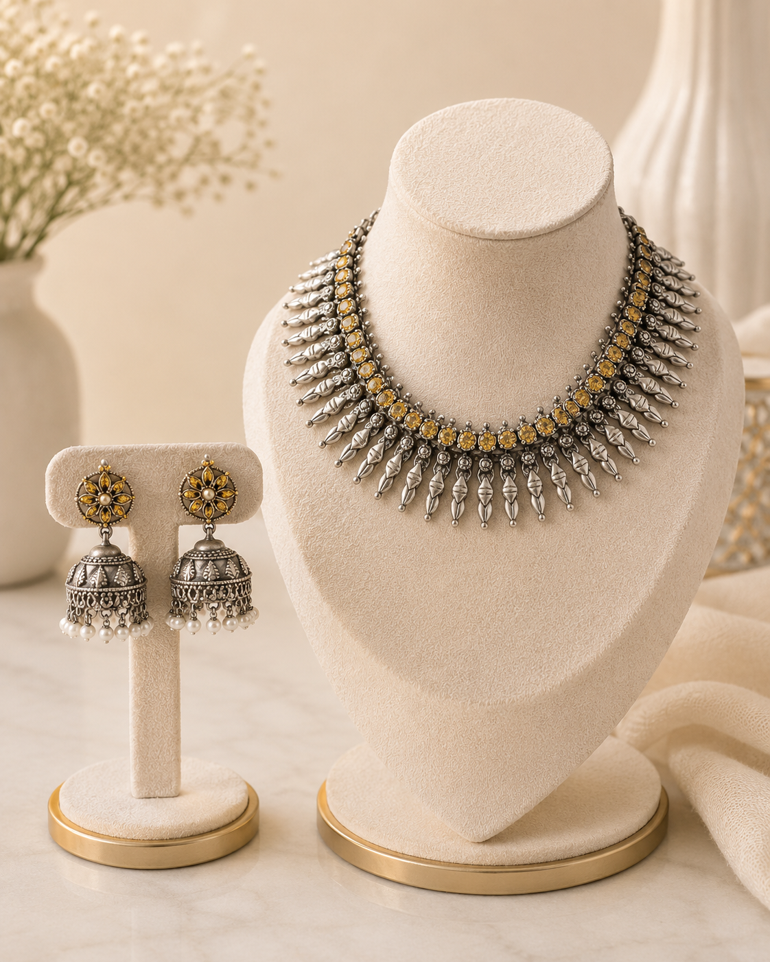 Oxidized Jhumka Necklace Set