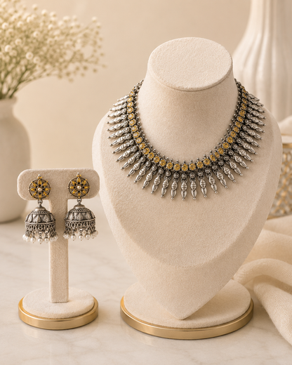 Oxidized Jhumka Necklace Set