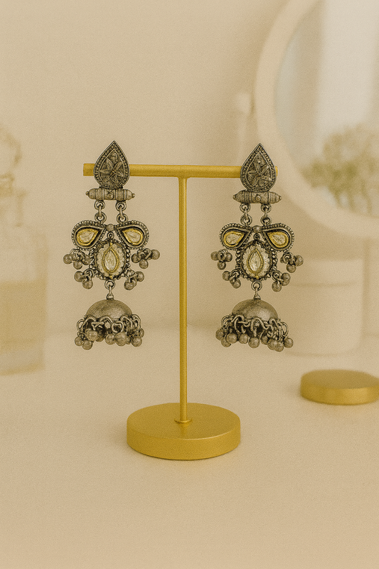 Yellow Stone Oxidized Jhumka Earrings