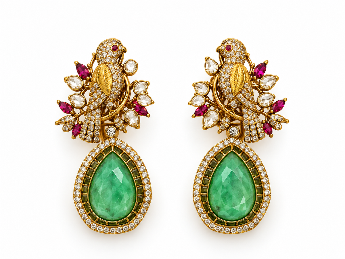 Green Stone Bird Necklace Set