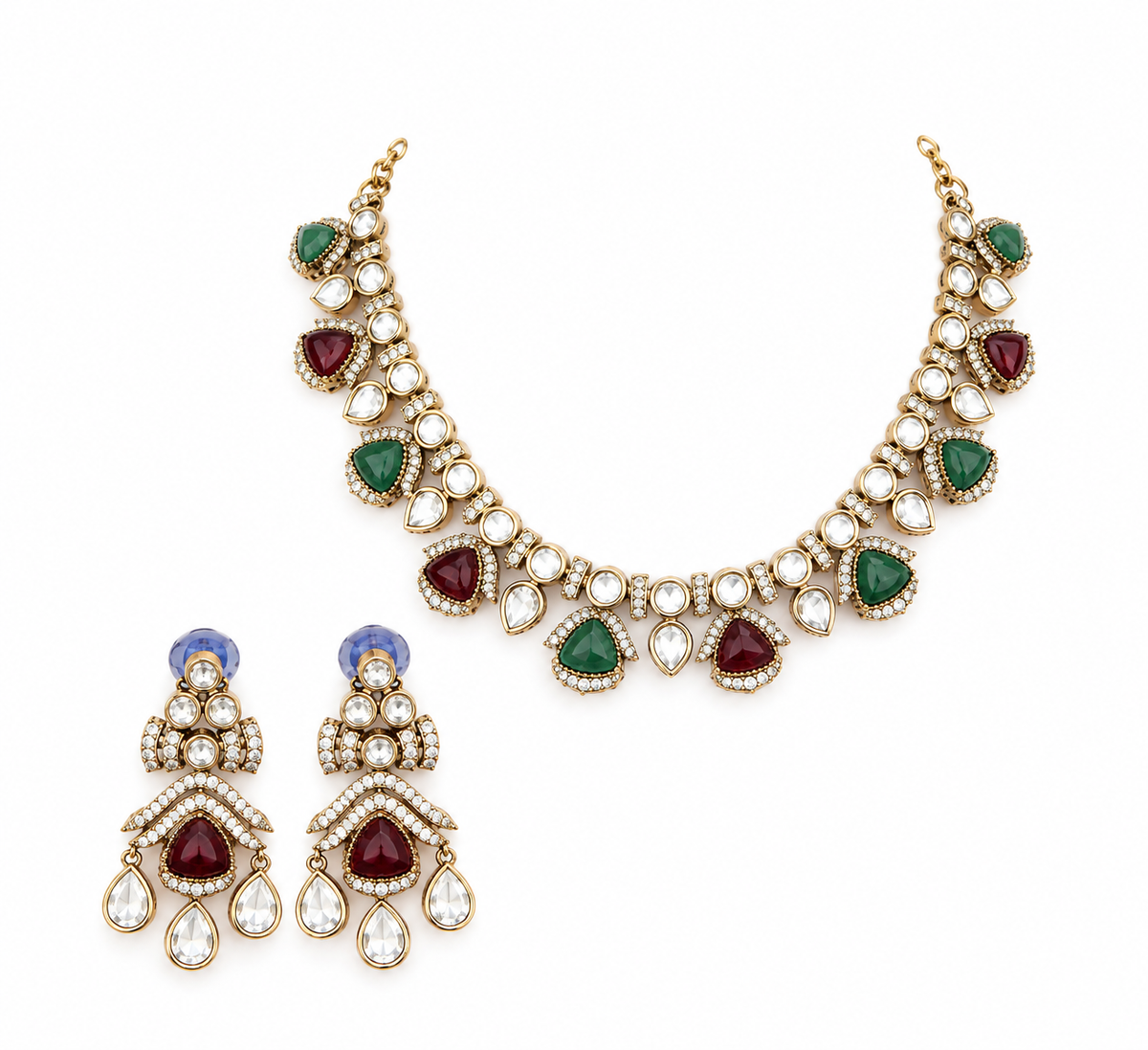 Kundan Emerald Ruby Necklace Set