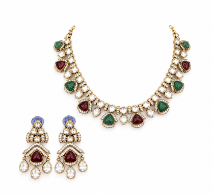 Kundan Emerald Ruby Necklace Set