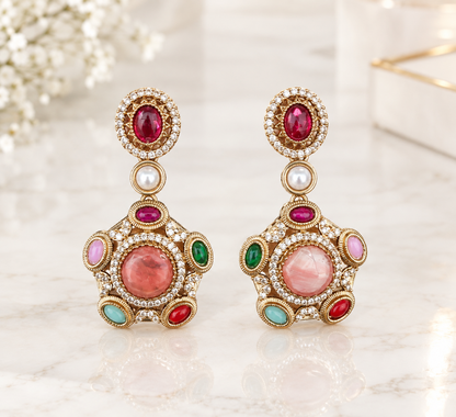 Navratna Floral Pendant Necklace Set