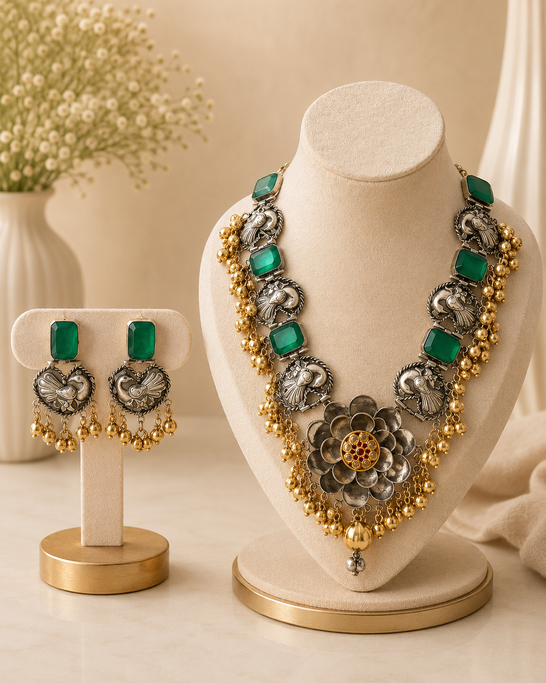 Peacock Floral Necklace Set