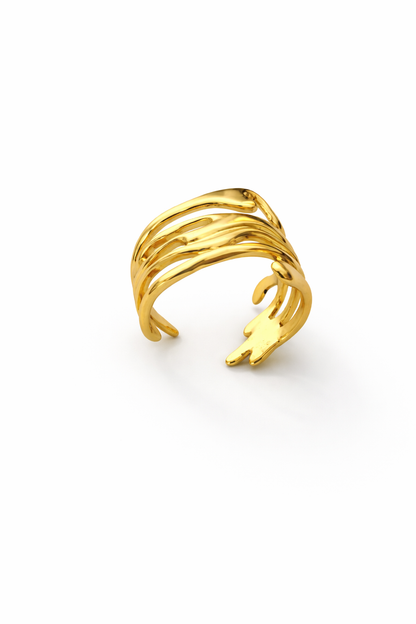 Gold Plated Adjustable Hand Design Ring for Women | Trendy Open Finger Ring Jewelry