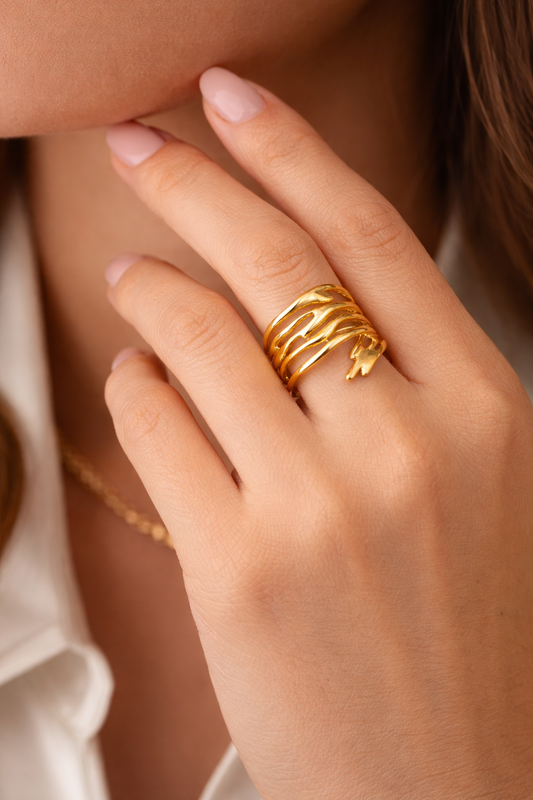 Gold Plated Adjustable Hand Design Ring for Women | Trendy Open Finger Ring Jewelry