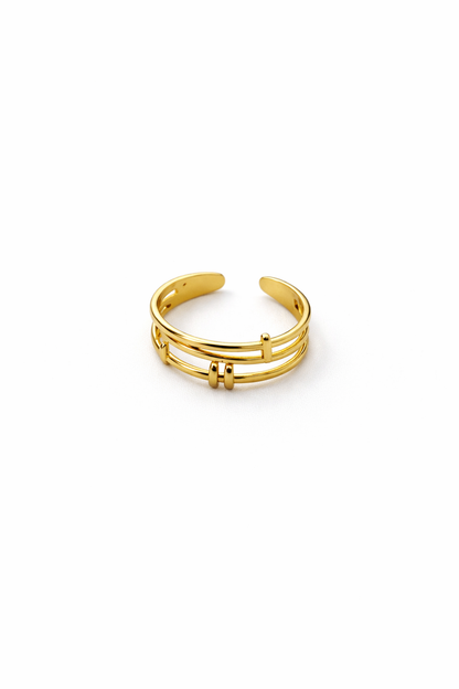 Gold Plated Triple Band Adjustable Ring for Women | Minimal Geometric Open Ring