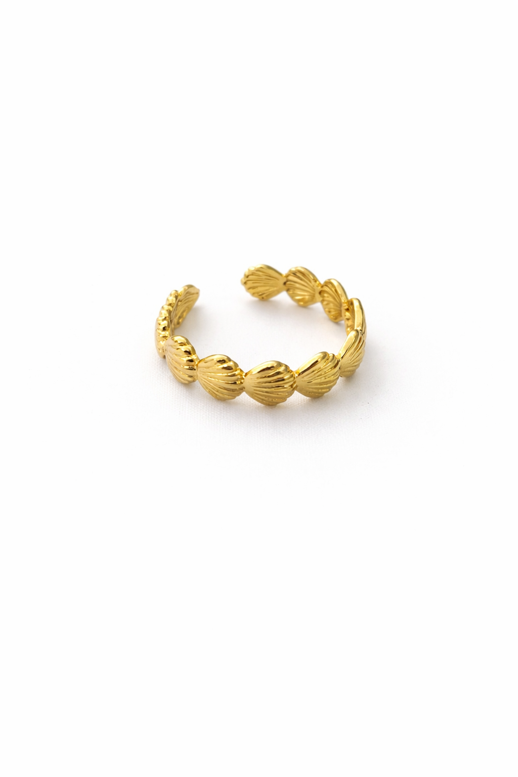 Gold Plated Shell Cluster Adjustable Ring for Women | Textured Beaded Open Ring