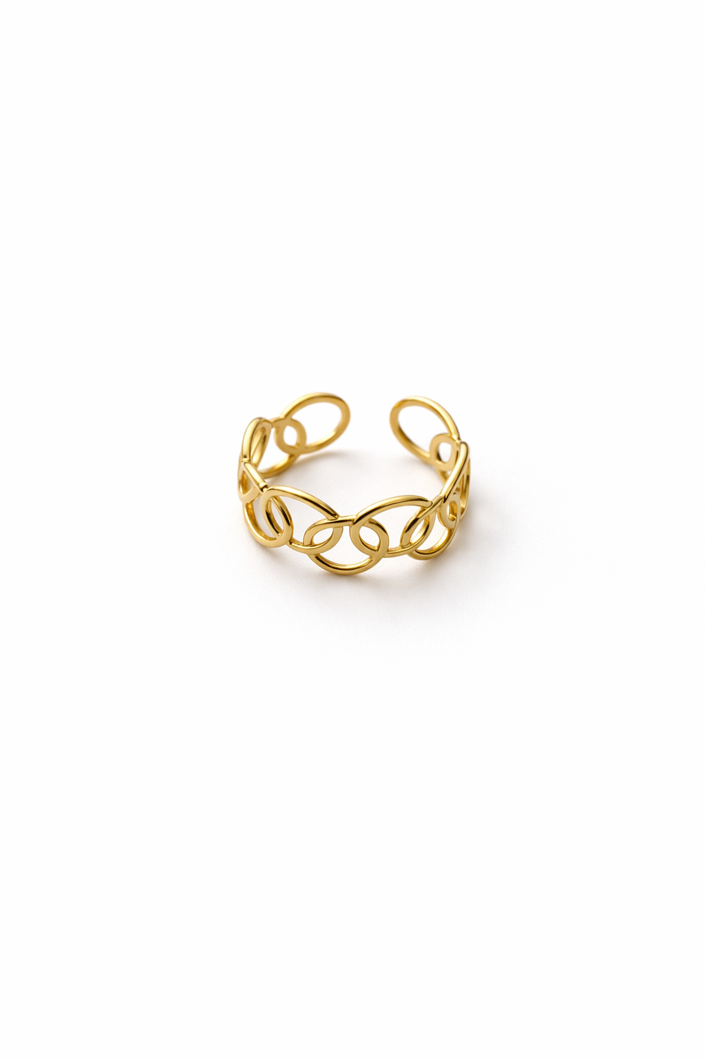 Gold Plated Interlocking Chain Adjustable Ring for Women | Minimal Loop Design Open Ring