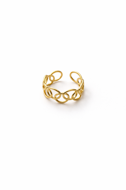 Gold Plated Interlocking Chain Adjustable Ring for Women | Minimal Loop Design Open Ring