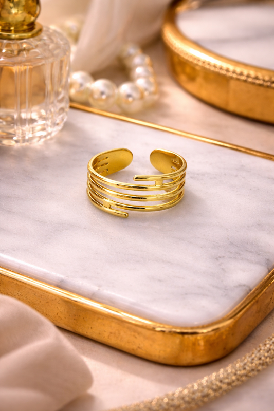 Gold Plated Multi Layer Adjustable Ring for Women | Luxury Minimal Open Band Ring