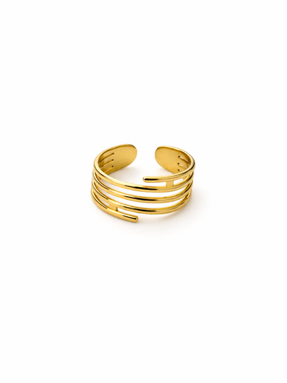 Gold Plated Multi Layer Adjustable Ring for Women | Luxury Minimal Open Band Ring