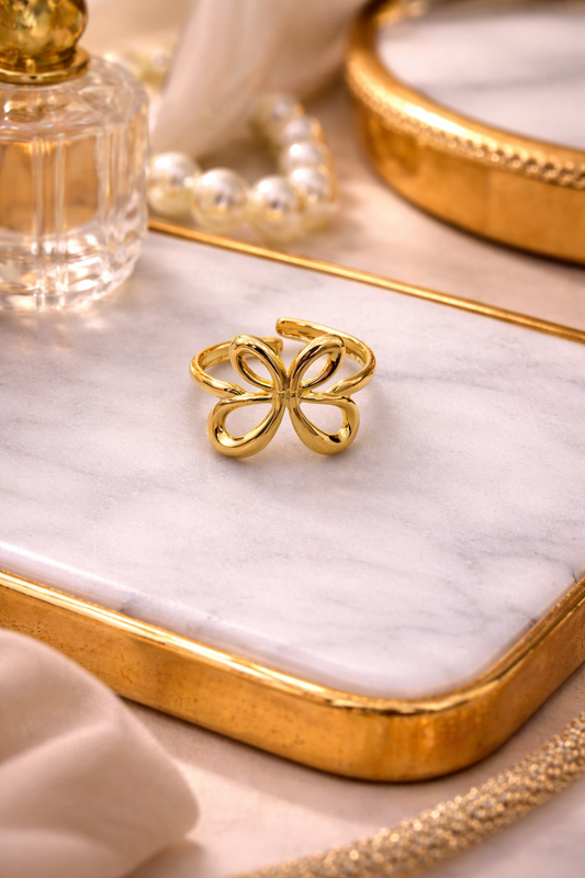 Gold Plated Butterfly Loop Adjustable Ring for Women | Minimal Floral Open Ring