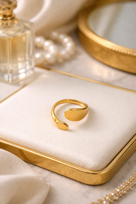 Gold Plated Dual Disc Adjustable Ring for Women | Minimal Open Statement Ring