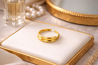 Gold Plated Double Band Adjustable Ring for Women | Minimal Smooth Open Ring