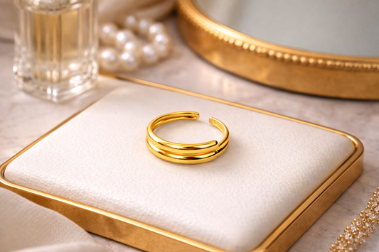 Gold Plated Double Band Adjustable Ring for Women | Minimal Smooth Open Ring