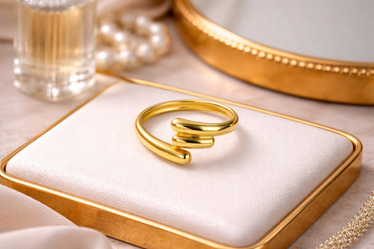 Gold Plated Spiral Adjustable Ring for Women | Triple Curve Minimal Open Ring