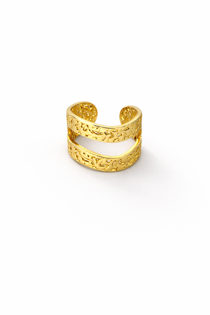 Gold Plated Double Band Adjustable Ring for Women | Textured Open Finger Ring