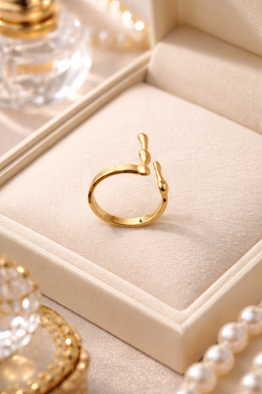 Gold Plated Minimal Droplet Adjustable Ring for Women | Open Style Trendy Finger Ring