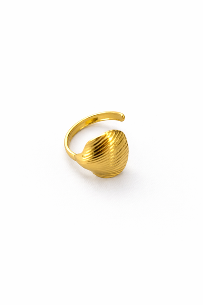 Gold Plated Shell Design Adjustable Ring for Women | Textured Statement Open Ring